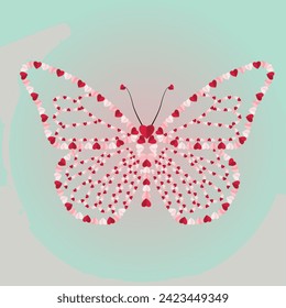 Butterfly Red, pink and white flying hearts isolated. Paper cut decorations for Valentine's day border. Vector illustration. 