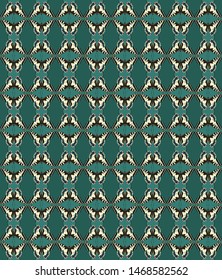 butterfly reflection green ethnic pattern illustration