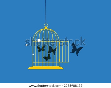butterfly was released from the cage. The concept of freedom and emancipation. vector 