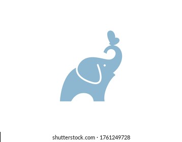 Butterfly resting on the trunk of an elephant. Strength and gentleness concept. Vector logo, emblem or symbol