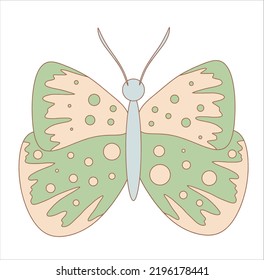 butterfly retro 70s 60s Psychedelic vintage smiley sticker. Cartoon funky vintage
