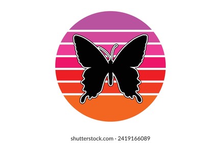 Butterfly Retro Vintage Sunset T-Shirt Design, Handmade calligraphy vector illustration, Hand-drawn lettering phrases, Stickers, Templates, and Mugs, Cutting Machine, Silhouette Cameo, Cricut.