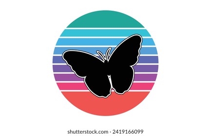 Butterfly Retro Vintage Sunset T-Shirt Design, Handmade calligraphy vector illustration, Hand-drawn lettering phrases, Stickers, Templates, and Mugs, Cutting Machine, Silhouette Cameo, Cricut.