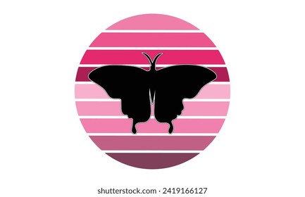 Butterfly Retro Vintage Sunset T-Shirt Design, Handmade calligraphy vector illustration, Hand-drawn lettering phrases, Stickers, Templates, and Mugs, Cutting Machine, Silhouette Cameo, Cricut.