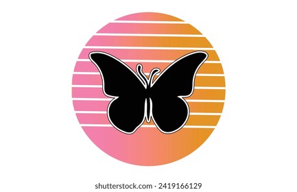 Butterfly Retro Vintage Sunset T-Shirt Design, Handmade calligraphy vector illustration, Hand-drawn lettering phrases, Stickers, Templates, and Mugs, Cutting Machine, Silhouette Cameo, Cricut.