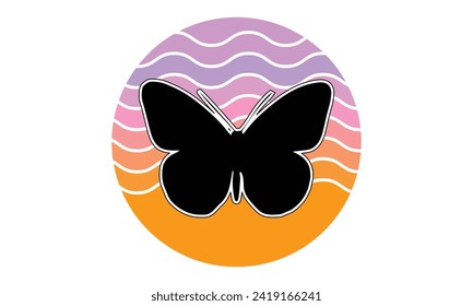 Butterfly Retro Vintage Sunset T-Shirt Design, Handmade calligraphy vector illustration, Hand-drawn lettering phrases, Stickers, Templates, and Mugs, Cutting Machine, Silhouette Cameo, Cricut.