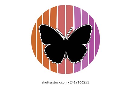 Butterfly Retro Vintage Sunset T-Shirt Design, Handmade calligraphy vector illustration, Hand-drawn lettering phrases, Stickers, Templates, and Mugs, Cutting Machine, Silhouette Cameo, Cricut.