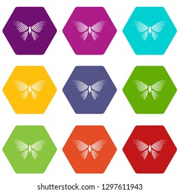 Butterfly with rhombus on wings icons 9 set coloful isolated on white for web