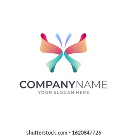 butterfly ribbon logo design, vector of simple luxury butterfly