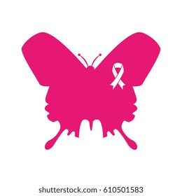 butterfly with ribbon pink breast cancer