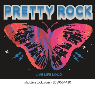 Butterfly rock graphic print graphic design for t shirt, poster, sticker, logo and others. 