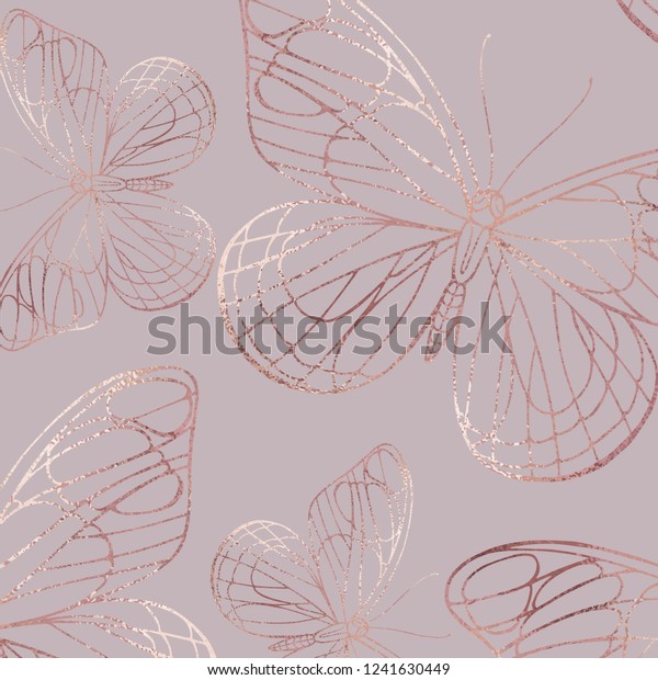 Butterfly. Rose gold. Elegant texture with foil effect. Vector stock illustration