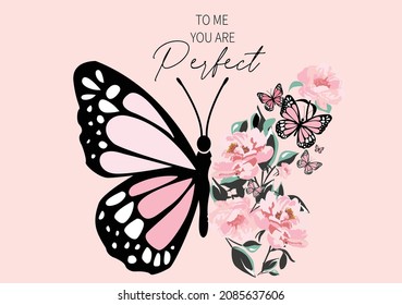 butterfly with rose vector art design hand drawn