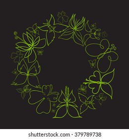 butterfly round frame, dark background, EPS 8