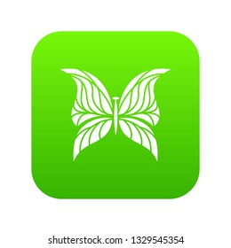 Butterfly with scalloped wings icon green vector isolated on white background
