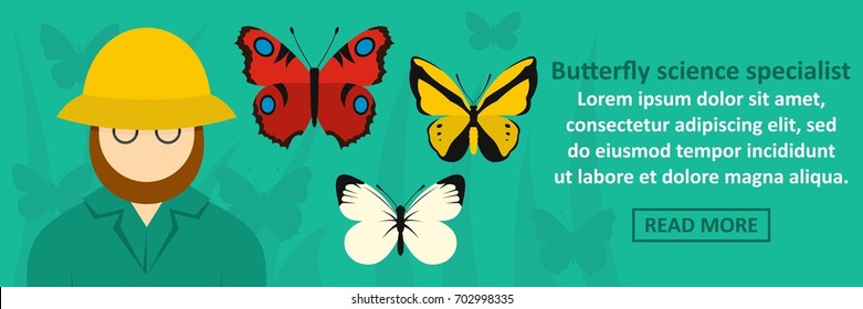 Butterfly science specialist banner horizontal concept. Flat illustration of butterfly science specialistbanner horizontal vector concept for web
