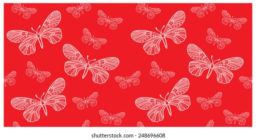 Butterfly seamless background, graphic style lace pattern, isolated elements for invitation card design, vector template with stylized butterflies