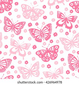 Schmetterling, nahtloser Hintergrund.  Vektorgrafik. Stoffdesign, Tapete, Verpackung.