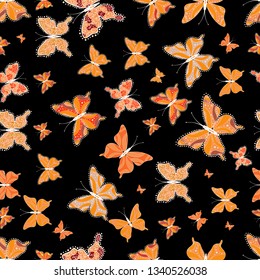Butterfly. Seamless. Color outline set of butterfly vector for web design isolated on orange, black and white background.