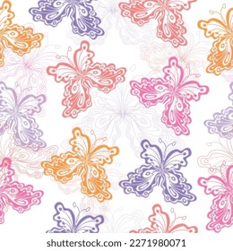 Butterfly seamless pattern. Background with colorful butterflies. Trendy animal motif wallpaper. 