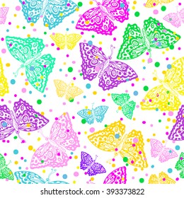 Butterfly seamless pattern. Background for Indian Festival of Colors, Happy Holi celebration. Vector illustration. All over print.
