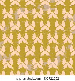 Butterfly Seamless Pattern - Beige and Brown Colors on Grunge Background - Vector