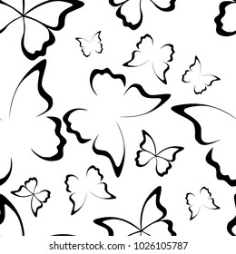 Butterfly seamless pattern. Black and white. Vector illustration. Eps 10