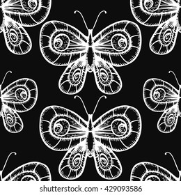 Butterfly seamless pattern. Black and white butterflies. Butterfly background.
