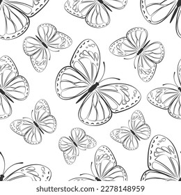 Butterfly. Seamless pattern with butterflies on a white background.