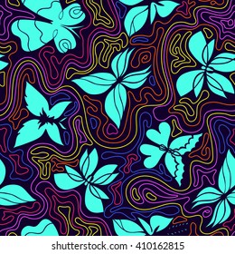 Butterfly seamless pattern, colorful background with butterflies and curly lines, butterflies vector, Eps 8