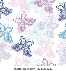 Butterfly seamless pattern. Colorful butterflies on white background. Vector. Butterfly on leopard print. 