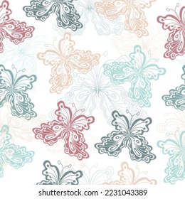 Butterfly seamless pattern. Colorful butterflies on a white background. Vector. Seamless texture. Grunge. Vector eps 10