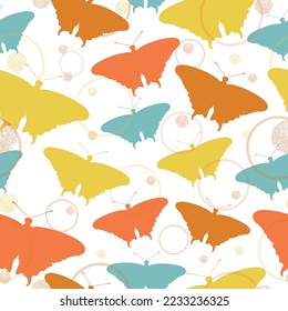 Butterfly seamless pattern. Colorful butterflies on a white background. Fashionable tones. Textiles, wallpaper, wrapping paper