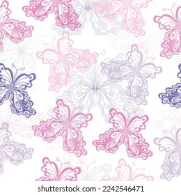 Butterfly seamless pattern. Colorful butterflies on a white background. Vector. Vector cute color illustration for summer for kids. 