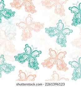 Butterfly seamless pattern. Colorful butterflies on a white background. Vector. Butterfly on leopard print. 