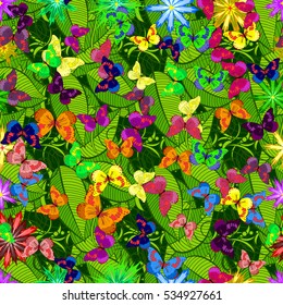 Butterfly seamless pattern. EPS 10 vector illustration. Green.