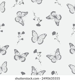 Butterfly Seamless Pattern With Flowers, For Decoration, Wrapping Paper, or Wallpaper