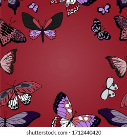 Butterfly seamless pattern. Flying insects background, cute butterflies silhouette icons