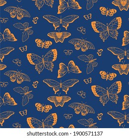 Butterfly seamless pattern. Flying insects background, cute butterflies silhouette icons