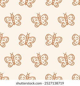 Butterfly Seamless Pattern. Hand Drawn Moth Insect Doodle Sketch Background. Simple Fabric Print Vector Illustration Vintage Retro Style