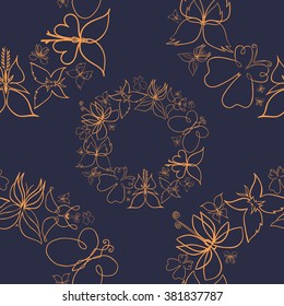butterfly seamless pattern, hand-drawn dark background, EPS 8