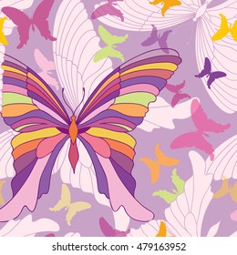 Butterfly seamless pattern. happy summer party background in pop-art 1960's style