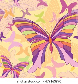 Butterfly seamless pattern. happy summer party background in pop-art 1960's style