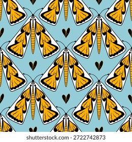 Butterfly Seamless Pattern on blue Background abstract illustrator ,Bug,whimsical design.
