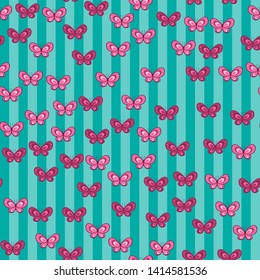 Butterfly seamless pattern on white background. Paper print design. Abstract retro vector illustration. Trendy textile, fabric, wrapping. Modern space decoration.