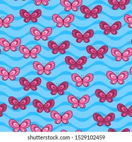 Butterfly seamless pattern on white background. Paper print design. Abstract retro vector illustration. Trendy textile, fabric, wrapping. Modern space decoration.