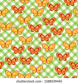 Butterfly seamless pattern on white background. Paper print design. Abstract retro vector illustration. Trendy textile, fabric, wrapping. Modern space decoration.