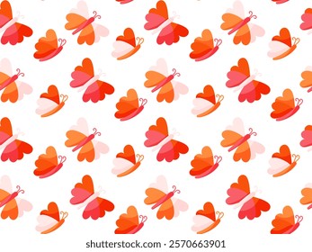 Butterfly seamless pattern. Orange and red butterfly on white background. For gift wrapping, fabric designs, wallpapers, and digital backgrounds