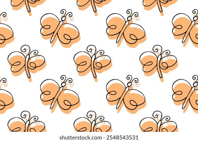 butterfly seamless pattern. Outline insects  background