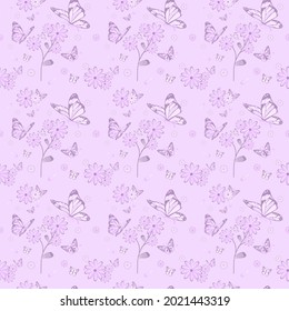 Butterfly Seamless Pattern with pastel background